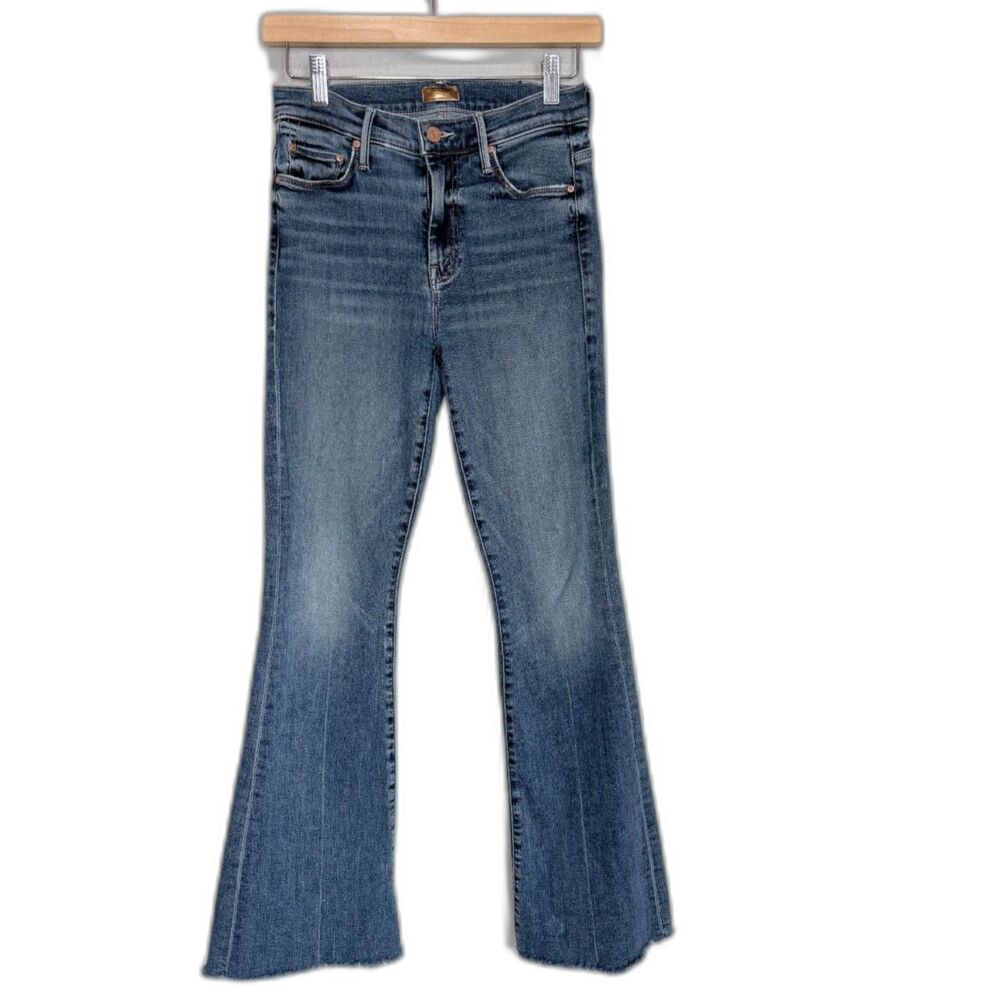 MOTHER Jeans 25 Medium Wash Bootcut Flare Raw Hem Denim Boho Designer Casual